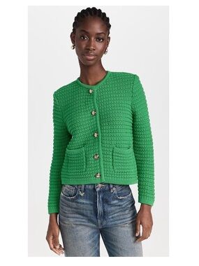 ba&sh Gaspard Green Textured Knit Cardigan